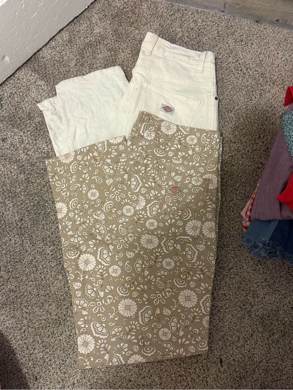 Dickies Women’s Floral Paisley Carpenter Jeans - Cream and Tan